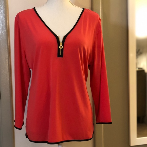 NWOT Calvin Klein Pink Zip Neck Top - Picture 1 of 11